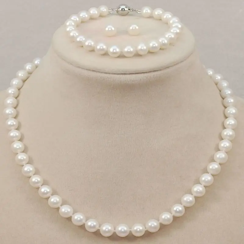 

RF768 E57 shippings029 a sets AA 8-9mm white black pink freshwater cultured pearl necklace (A0423)