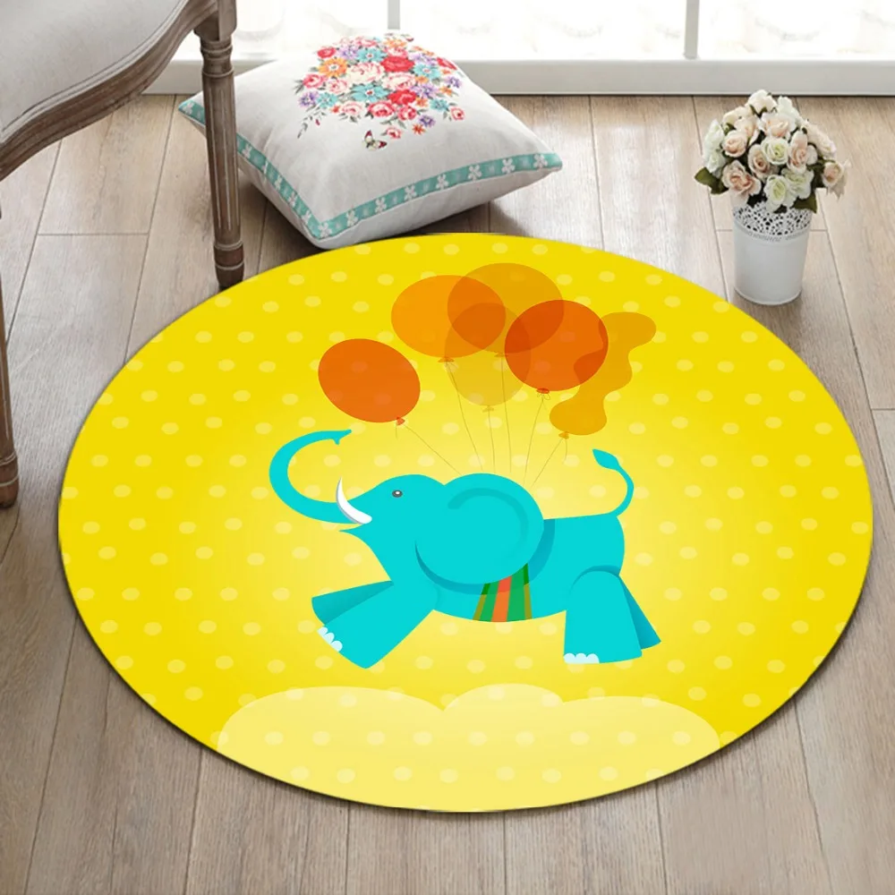 

Funny Cute Yellow Elephant Playing With Balloons Round Carpet Baby Child Home Living Room Bedroom Area Carpet Bathroom Mat Kids