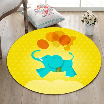 

Funny Cute Yellow Elephant Playing With Balloons Round Carpet Baby Child Home Living Room Bedroom Area Carpet Bathroom Mat Kids