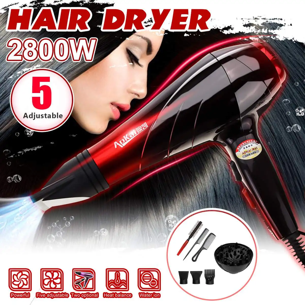

2800W 220V Professional Electric Hair Dryer Salon Hairdressing Blow Diffuser Tool Kit 24x28cm 2 Heat Speed 3 Tempreture Setting