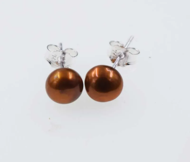 

freshwater pearl white coin brown earrings 6-7mm FPPJ wholesale beads