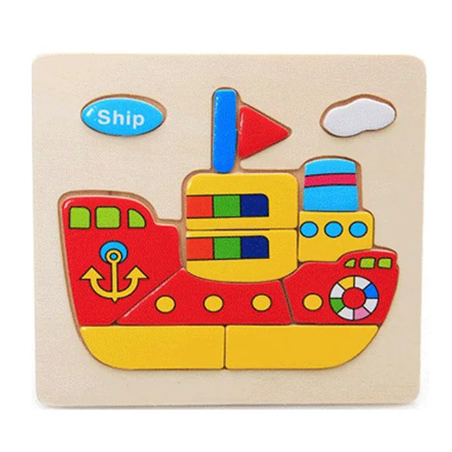 Wooden 3D Puzzle Jigsaw Toys For Children Cartoon Animal Vehicle 3D Wood Puzzles Intelligence Kids Baby Early Educational Toy - Цвет: WJ079-LUNCHUAN