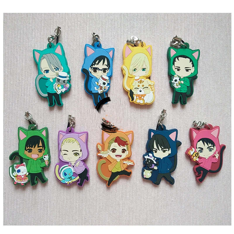 

1pcs Anime Keychain YURI on ICE Victor Yuri Katsuki JJ Otabek Maleneko Strap Super Cute Phone Pendant llavero Keyrings Keychain