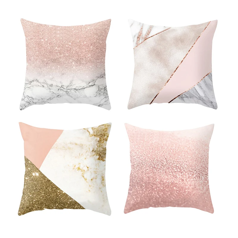 

4PCS Pillow Cover Geometric Simple English Alphabet Printed Throw Pillow Case Peach Suede Cushion Home Decorative New
