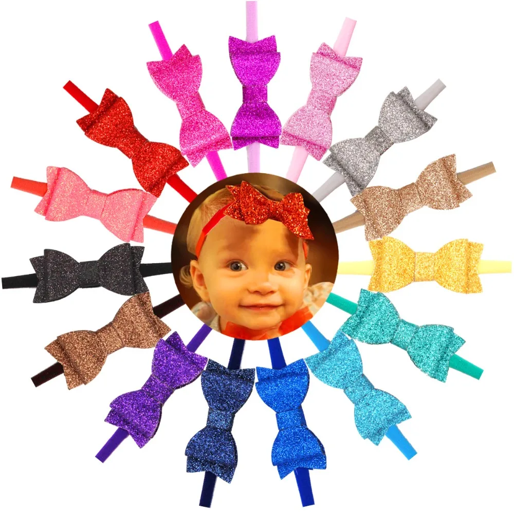 15 Colors Sparkly Bling Sequins 2.75" Hair Bows Baby Girls Headbands Hair Bands For Babies