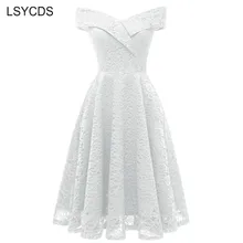 LSYCDS белое кружевное платье Для женщин летнее сексуальное платье с открытыми плечами, с v-образным вырезом, двойной Слои элегантные Винтаж Платья для вечеринок Vestidos