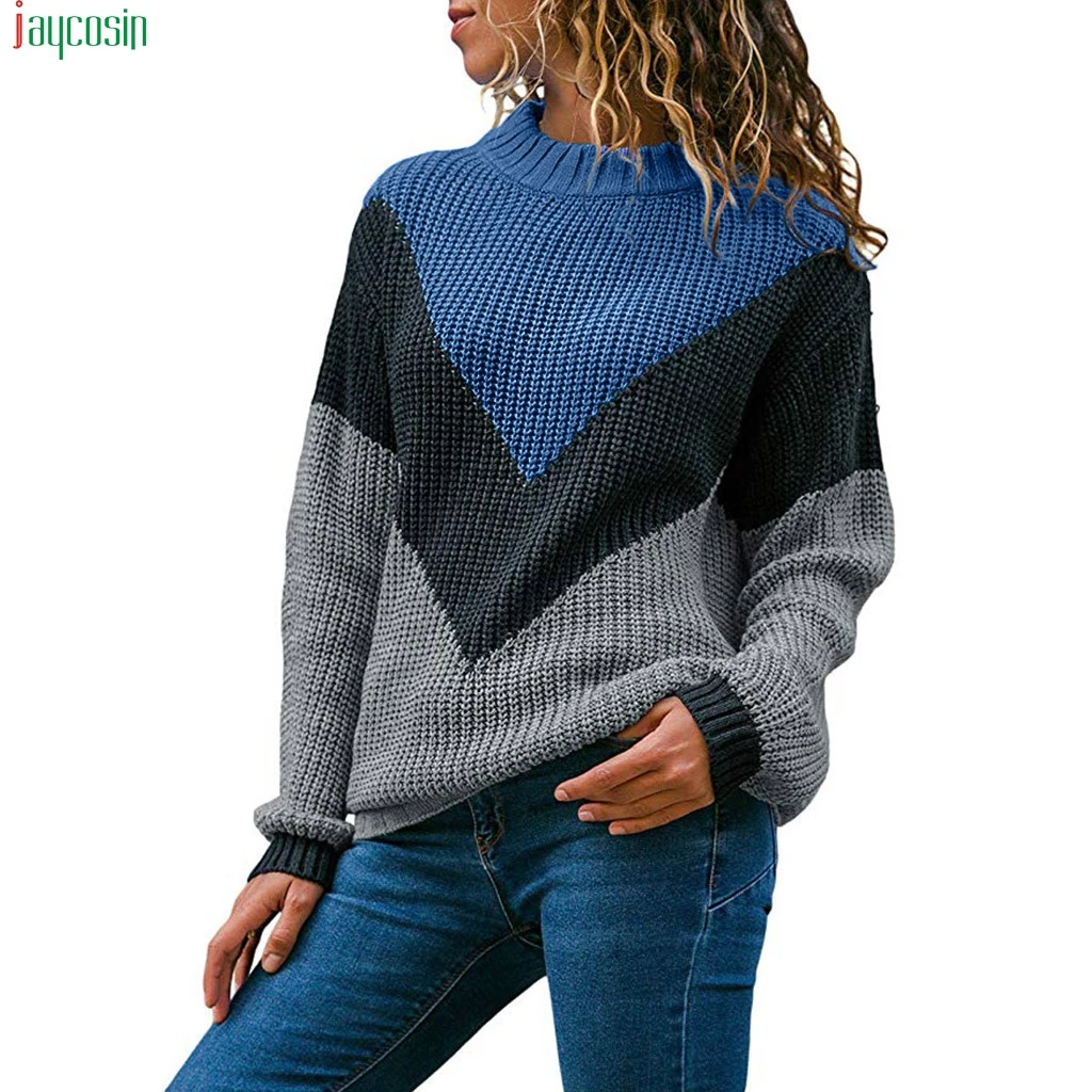 JAYCOSIN модный свитер mujer invierno 2019 для женщин круглый вырез цветной блок длинный
