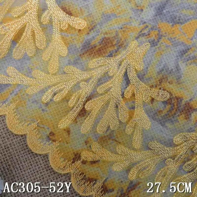 

3Yard 27cm Tulle Print Embroidered Lace Trim Embroidery Voile Guipure Lace Fabric Dentelle Sewing Accessories Yellow AC0483
