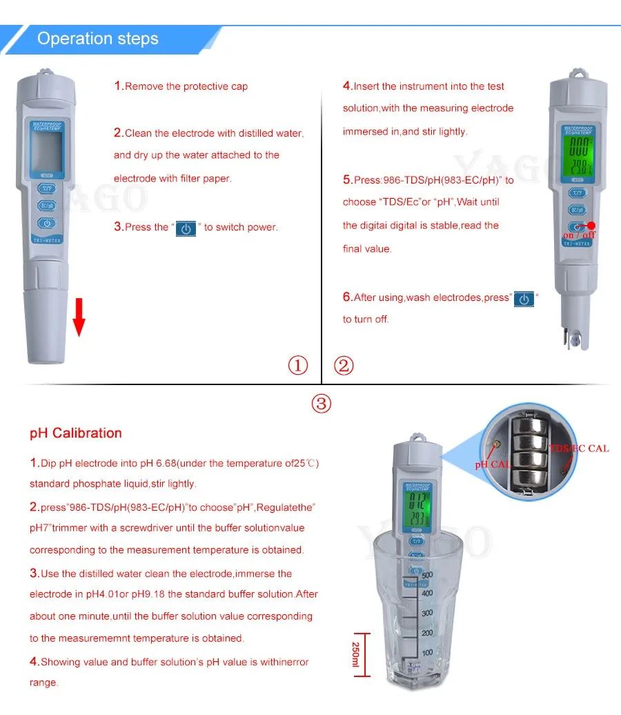 Три в одном PH-983 EC/PH& TEM тестер качества воды ручка подсветка цифровой ph-метр и зонд для аквариума, бассейна, лаборатории