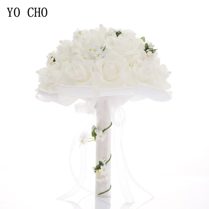Йо Чо Свадебный букет пены розы белый шелк свадебные букеты невесты Искусственные цветы свадьба поставки букеты