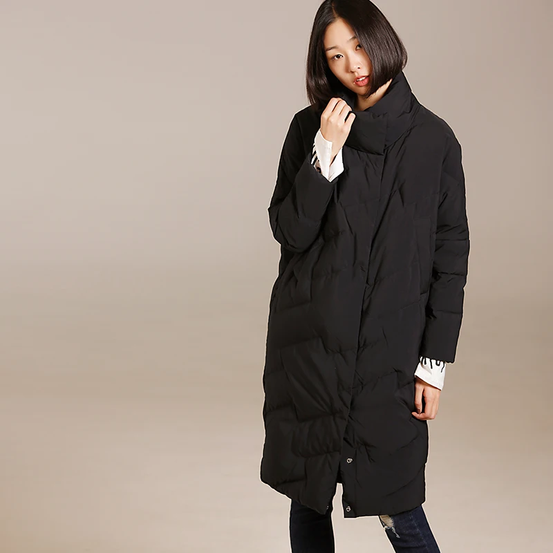 Y1803 Literary large size slim body show thickening warm standing collar long down jacket