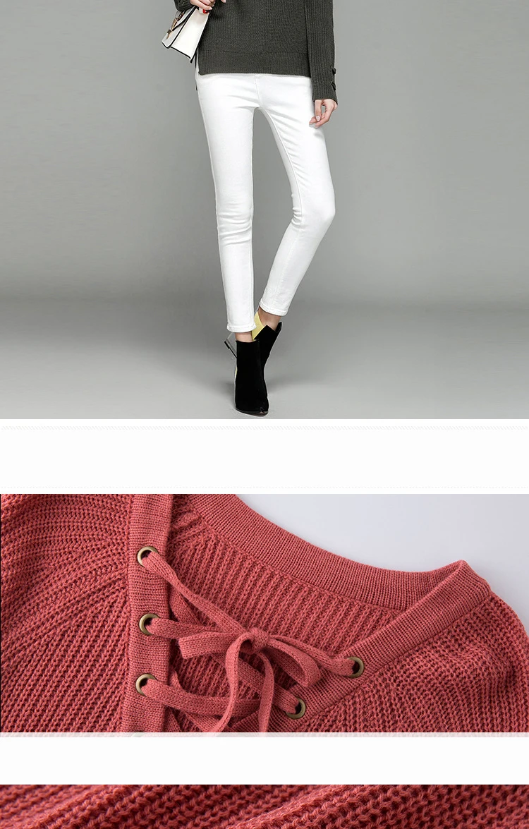2017 autumn new fashion suit sweater women Europe and the United States sexy V collar with knitted bottoming shirt (15)