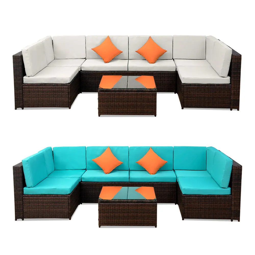 7 Seats Patio Furniture Sofa Set Wicker Chair For Outdoor Yard Swimming Pool Beach Garden Furniture Outdoor Rattan Sofa Set