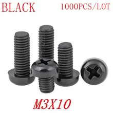 1000 шт оптом M3 * 10 M3x10 черный нейлоновый пластиковый круглый болт
