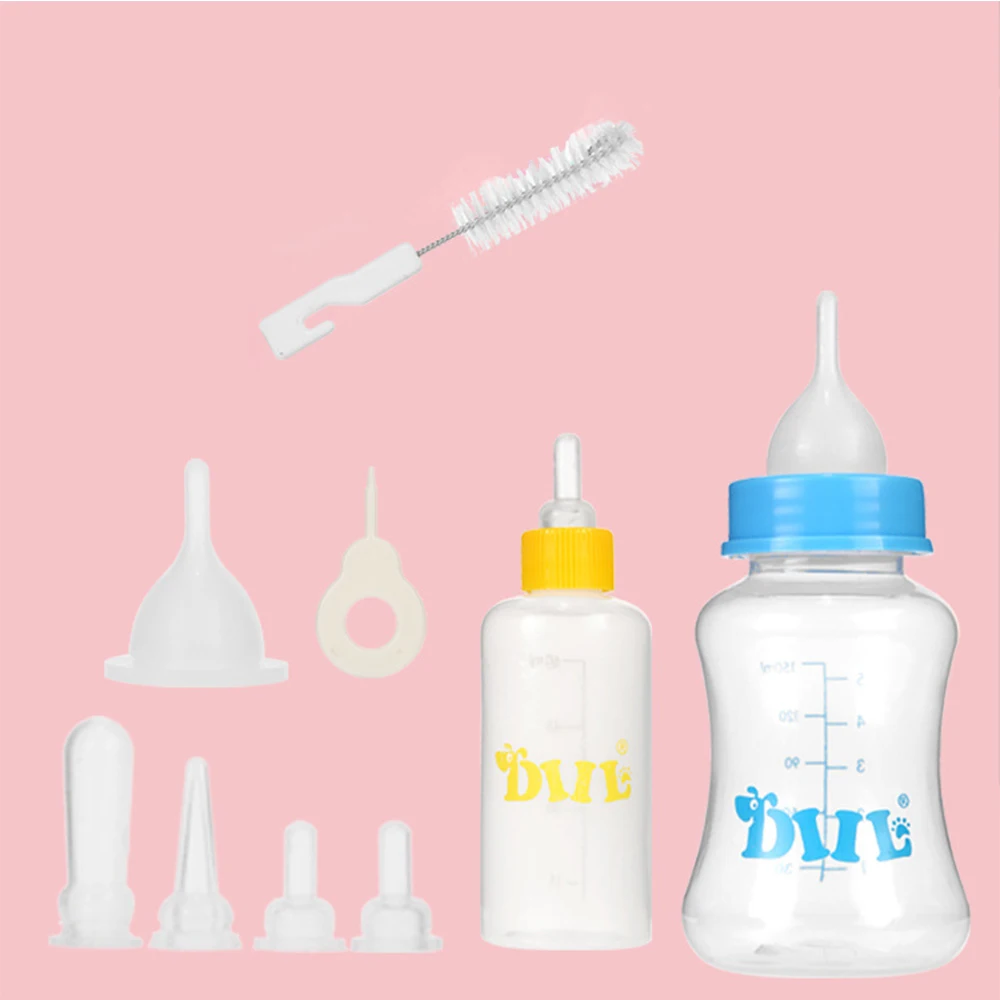 

60/150ml Puppy Kitten Feeding Bottle Pet Dog Cat Bady Nursing Water Milk Feeder Set with Cleaning Brush 40