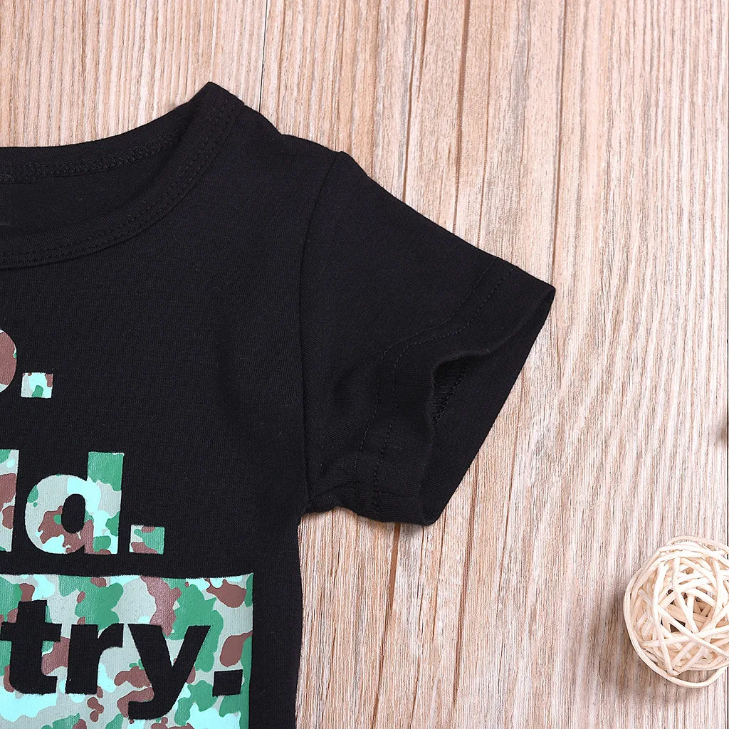 Модная камуфляжная футболка с буквенным принтом для маленьких мальчиков топы+ джинсовые шорты комплекты из двух предметов Ropa Para Ninos# LR3