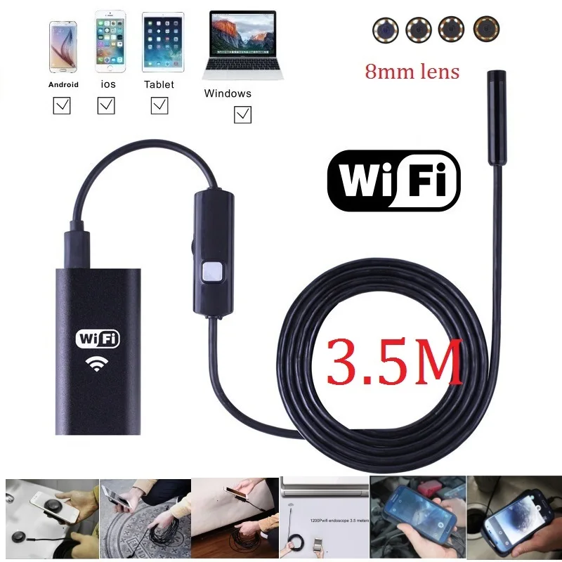 

Wifi Endoscope 3.5M Camera 8mm Borescope Waterproof Inspection Camera Smart IOS Iphone and Android Endoskop Windows Mac
