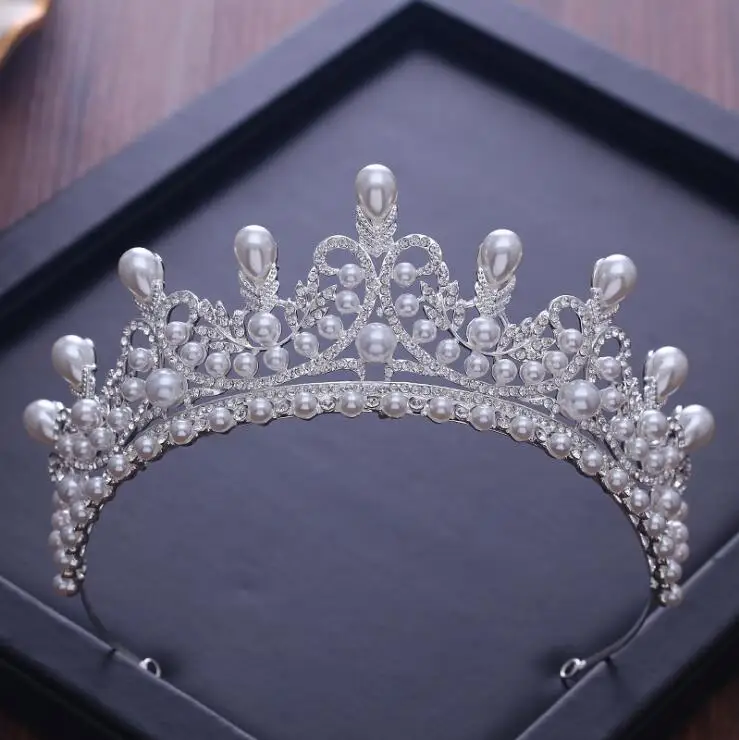 KMVEXO Великолепная свадебная тиара украшения из искусственного жемчуга диадема блестящая свадебная корона королева диадемы Стразы Кристалл украшения для волос