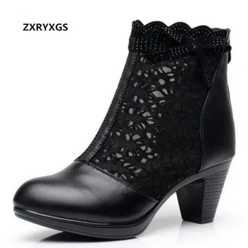 

2019 Newest Spring Summer Women Shoes Sandals Lace Genuine Leather Shoes Ankle Boots Thick with Large Size Shoes Fashion Sandals