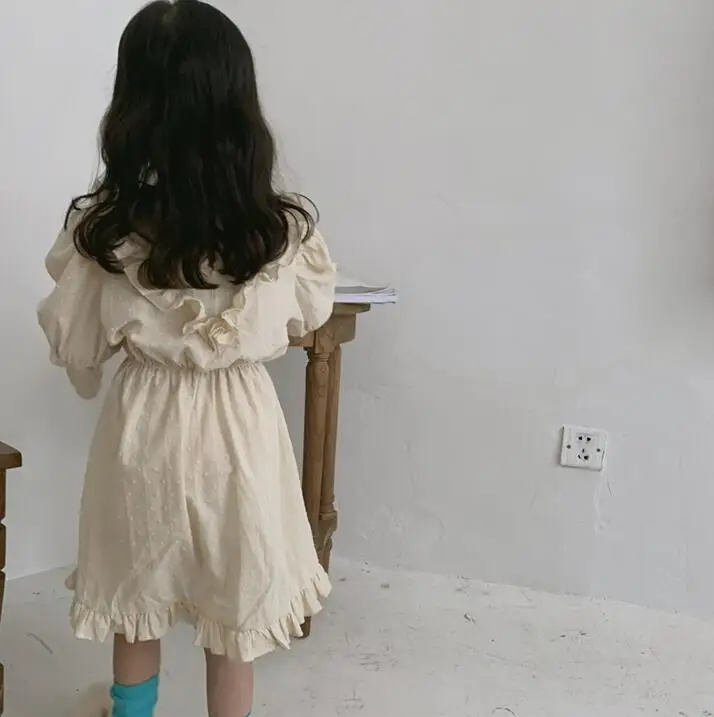 Платье в Корейском стиле с оборками для девочек; Модные осенние хлопковые платья для девочек; PX89
