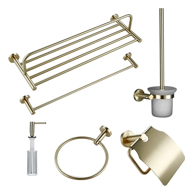 

Smesiteli Morden Bath Hardware Sets 304 Stainless Steel Brushed Golden Paper Holder Robe Hook Towel Rings Bathroom Accessories