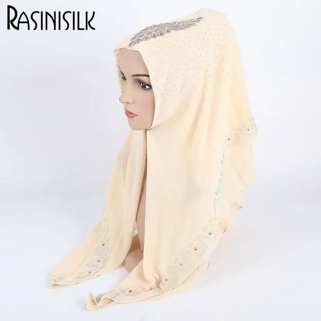 

Beautiful Summer Chiffon Muslim Hijabs Square Scarf Exquisite Czech Rhinestone Pattern Islamic Long Shawl Headscarf 95x100cm