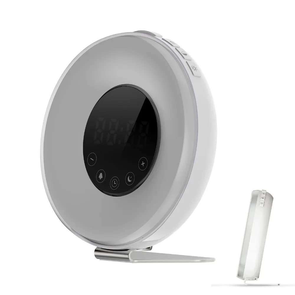 Baratos LED del reloj despertador Digital regalo amanecer simulación reloj de alarma lámpara luz de la noche con Snooze puesta de sol función de memoria