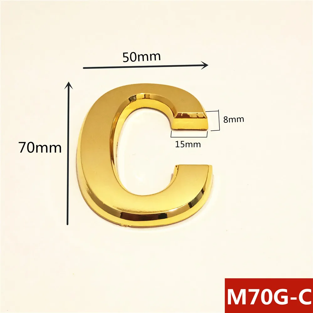 70 мм золотой цвет пластиковый дом номер двери адрес цифр цифра табличка знак стикер с 3M клей - Цвет: C