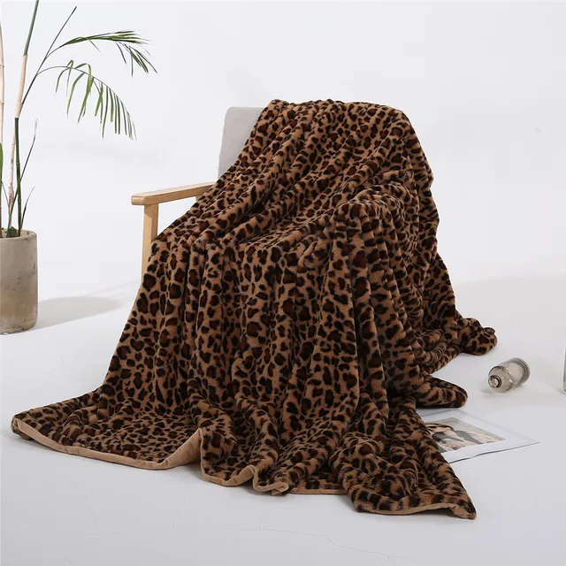 Super Soft Shaggy Faux Fur Leopard Pattern Throw Blanket Ultra Plush