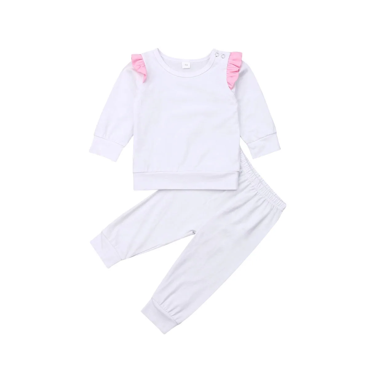 

2019 Baby girl Autumn clothing set Pink ruffle Fly Sleeve Long Sleeve Top Pants Cotton for Kid clothes toddler Children newborn