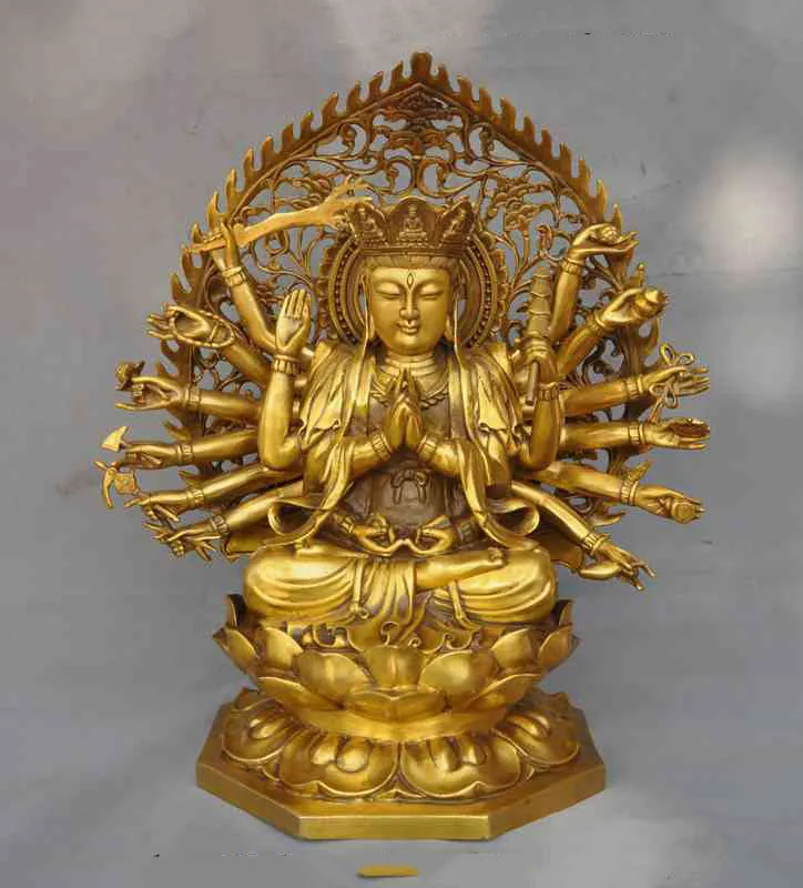 chinese buddhism pure brass 18 arms Kwan Yin Guan Yin buddha goddess