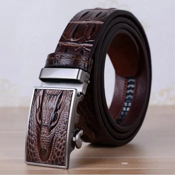 

Genuine Leather Automatic Buckle Men Designer Alligator Belt Cowskin Male Crocodile Leather Belts Cinturones Hombre ZLB042