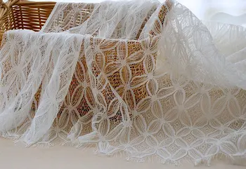 

3yards black \off white Chantilly lace fabric, French lace fabric with scalloped borders, ivory lace fabric with eyelash