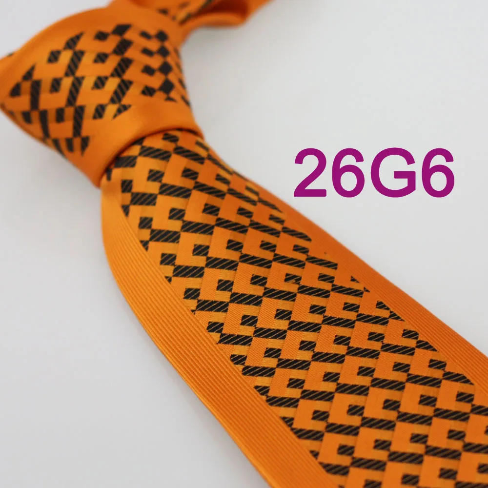 Coachella Мужские галстуки с бордюром оранжевого цвета с черными сетками, плетеный галстук, нормальный галстук в деловом стиле для мужчин, нарядные рубашки, свадебные