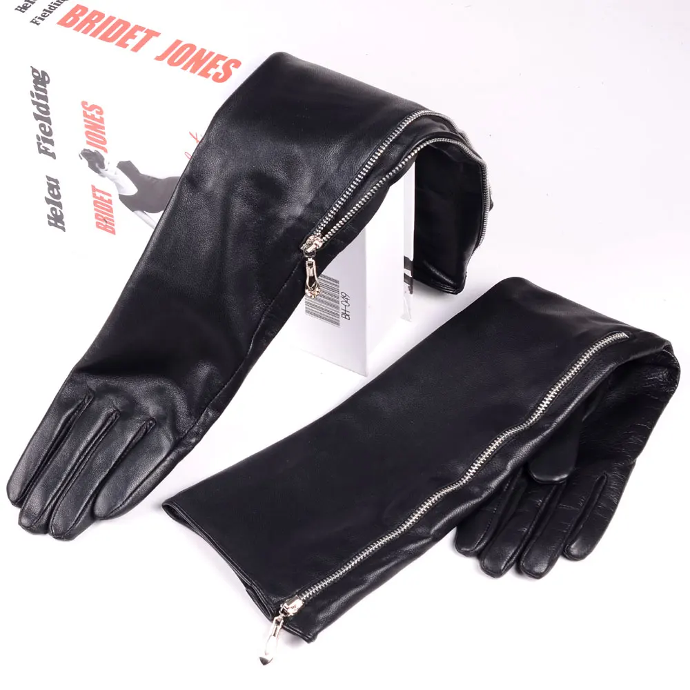 US $28.80 30cm80cm Womens Ladies Real Leather Sheep Skin Overlength Side Zipper Gloves Party Evening OperaLong Gloves