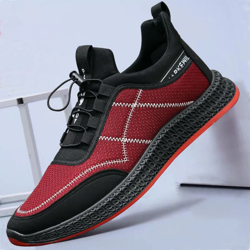 Novos Lace Tênis Casuais Red E White Malha Shoes Sapatos up Caminhada Para Leve Black Confortável Respirável black Homens nSHxfn
