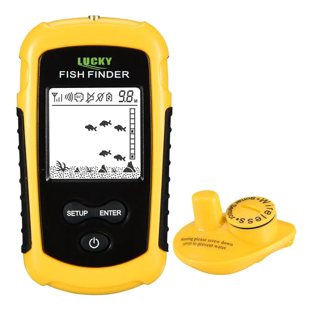 الروسية دليل! محظوظ FF1108-1 المحمولة صياد السمك سونار مسبار إنذار محول Fishfinder 0.7-100 m الصيد صدى أسلم