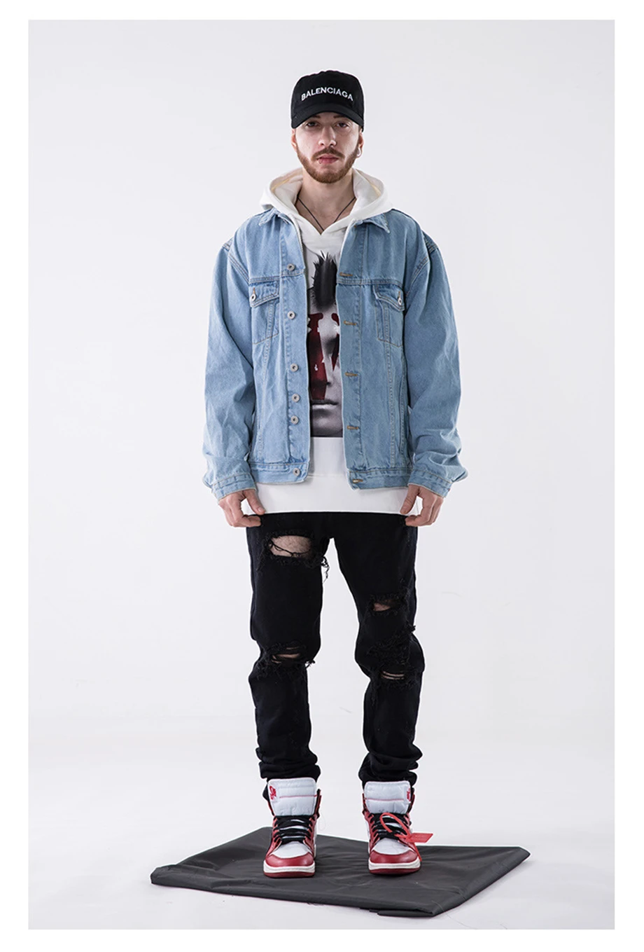 Autumn Hip Hop Denim Jacket Men Print Jeans Jackets Streetwear Fashion Casual Cotton Coat Male HZ021