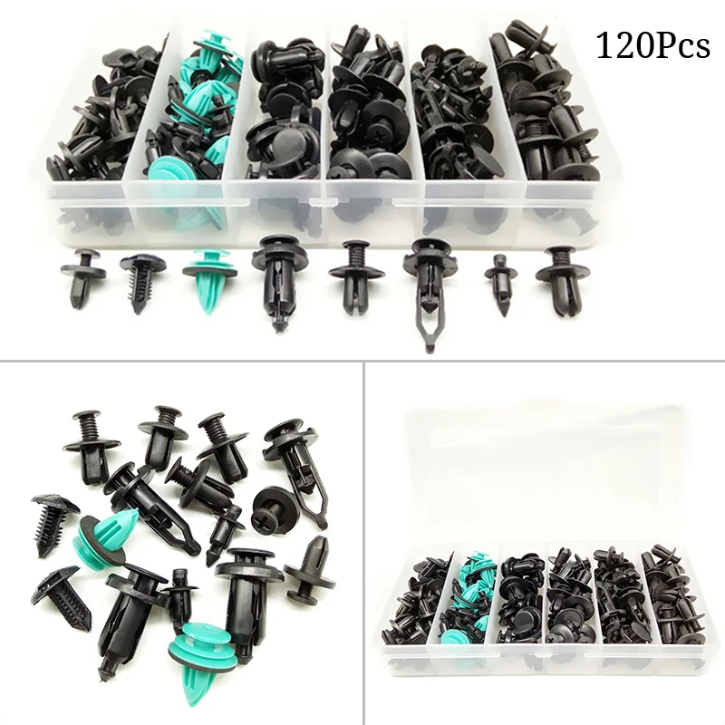 

120x Black Car Door/Bumper/Cover/Fender Screw Rivets Fixed Fastener Clips Kit