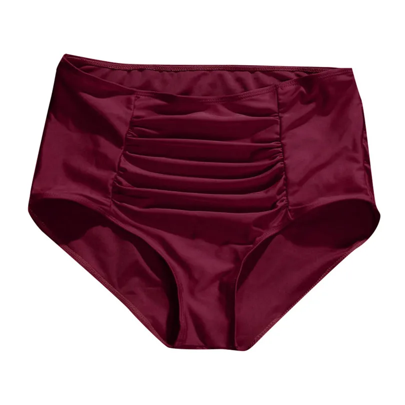 2019 New Summer Women Casual Simple High Waist Ruched Bikini Solid Bottoms Tummy Control Swimsuit Briefs Pants #E01 (20)