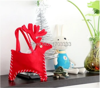 

100pcs Xmas Cosmetic Bag Non-Woven Gift Handbag Christmas Deer Candy Bags DHL Fedex Free shipping