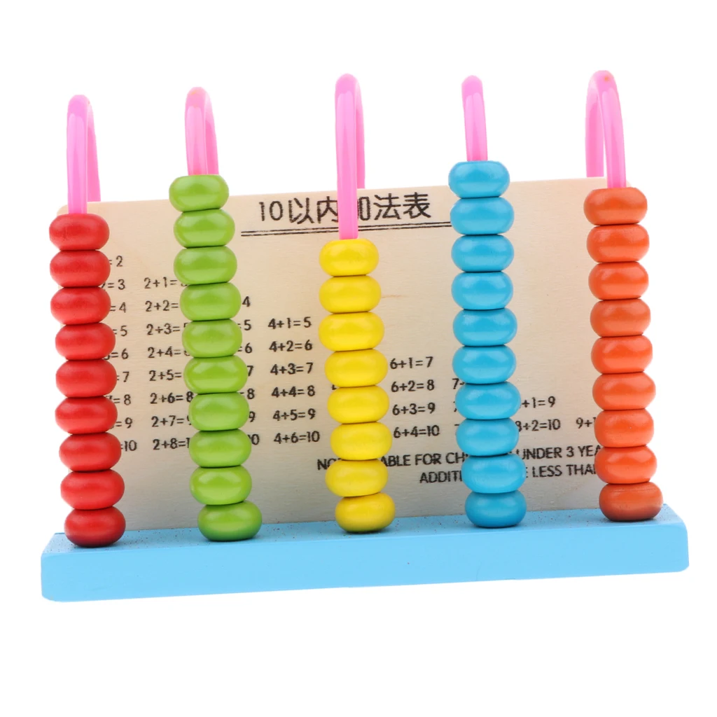 Wooden 5 Rods 10 Beads Calculating Frame Math Numbers Counting Learning Kids Abacus Toy Intellectual
