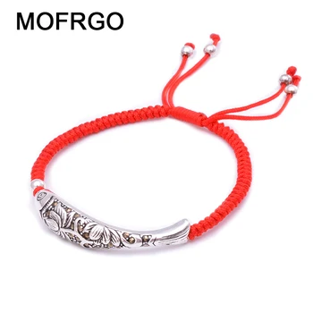 

925 Sterling Silver Fish Lucky Red Rope Bracelet Handmade Bangle Wax String Amulet Charm Bracelet For Women Ethnic Yoga Jewelry
