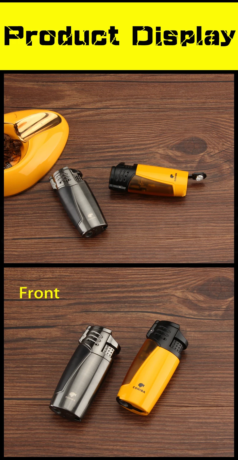 COHIBA многоразового ветрозащитные сигары и авто прикуриватели металла газовая горелка для сигарет Зажигалки с подарочной коробке сигары удар