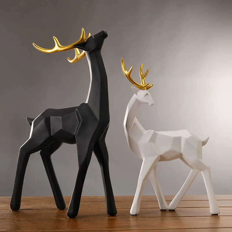 

Gold Ear Milu Deer Reindeer Figurine Ornament Home Office Stylish Living Room Table Art Decoration Resin Craft X'max Gift -E