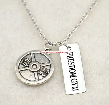 

New Arrival Fitness Weightlifting jewelry 30pcs Vintage Circle 25LBS 11.3KG Weight Plate and Freedom Gym necklace