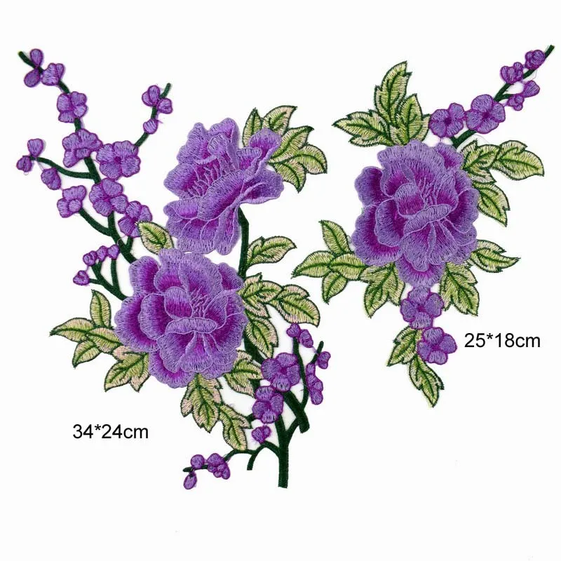 Purple flower sequins embroidered lace patches for clothes applique