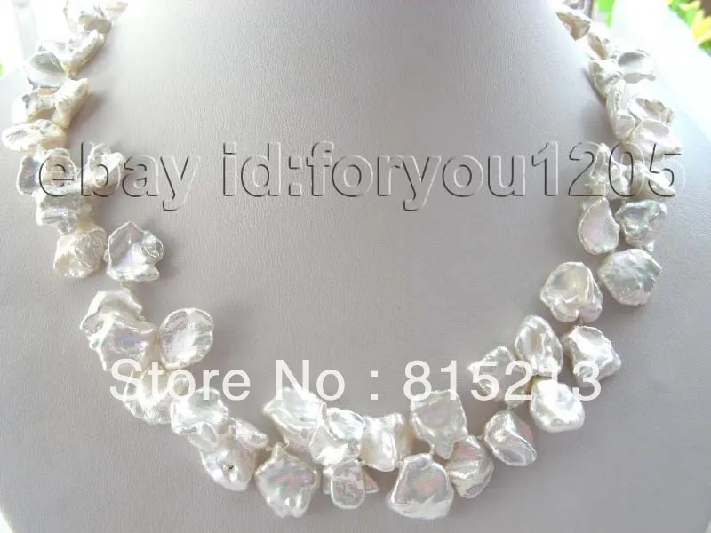 

FREE SHIPPING>>> HOT978 Natural 16mm White Reborn Keshi Petal Pearl Necklace