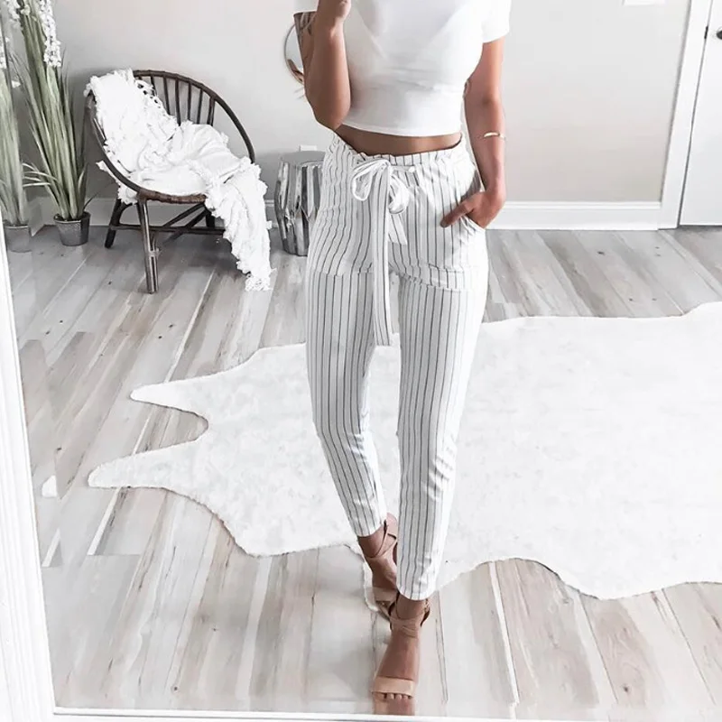 striped pants with bow