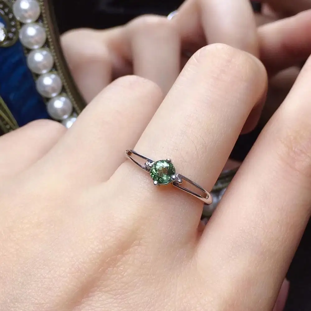 Природный зеленый турмалин драгоценный камень кольцо натуральный драгоценный камень кольцо S925 серебро элегантный простой прекрасный круглый для девушек и женщин вечерние ювелирные изделия